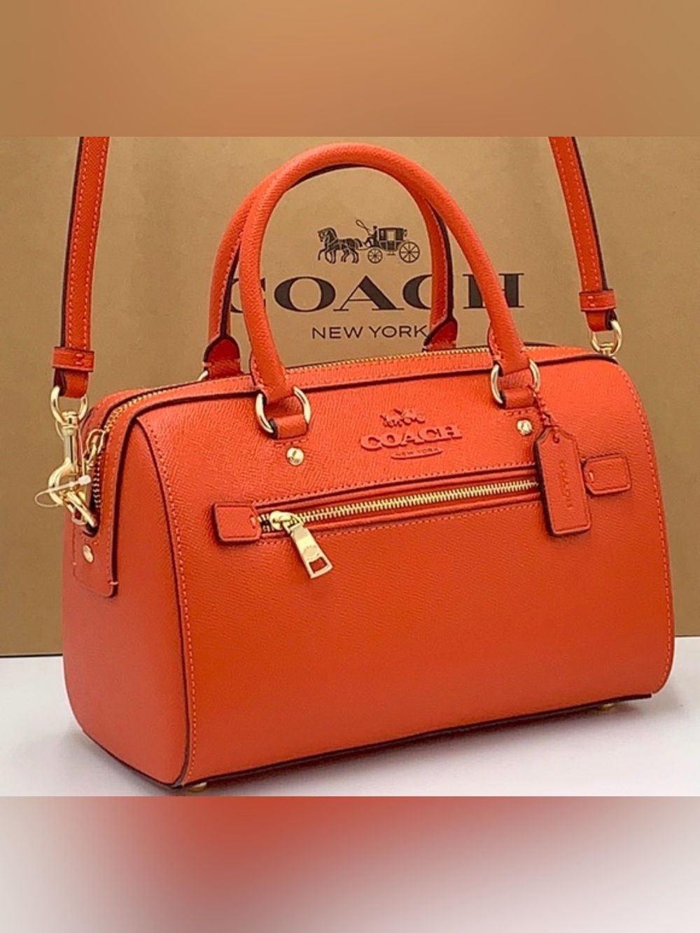 COACH «Mango» Orange Pebbled Leather Satchel with Gold Hardware